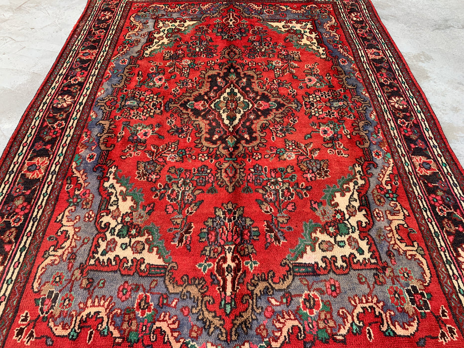 Hand-Knotted Persian Wool Rug 9'9 x 6'11 – Red Floral Medallion Area Rug – kbhm-1153