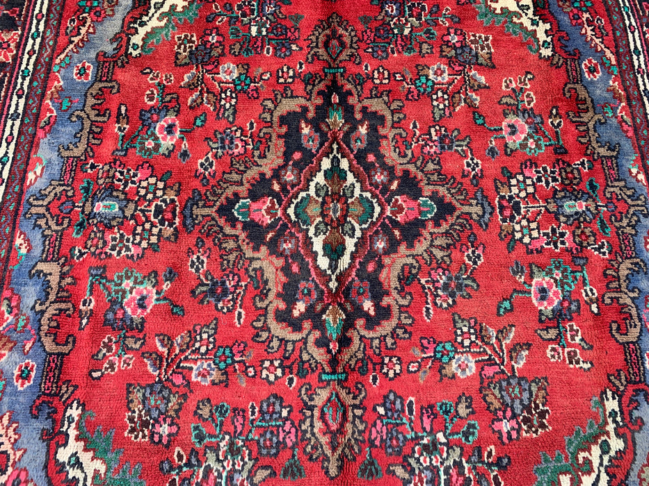 Hand-Knotted Persian Wool Rug 9'9 x 6'11 – Red Floral Medallion Area Rug – kbhm-1153