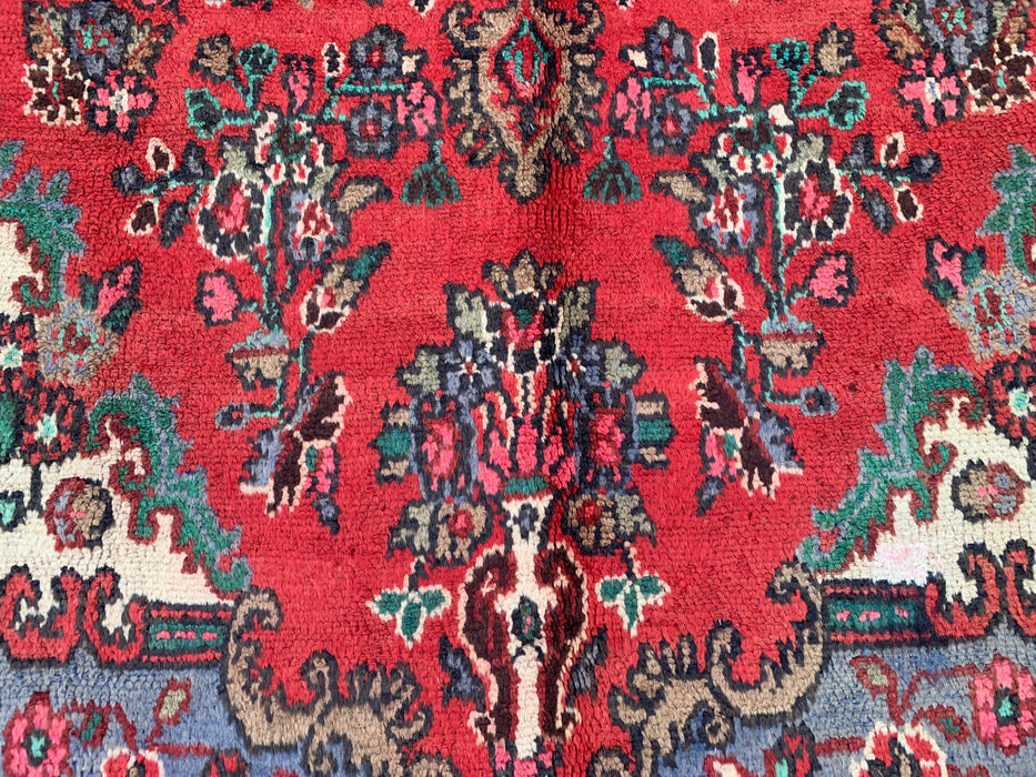 Hand-Knotted Persian Wool Rug 9'9 x 6'11 – Red Floral Medallion Area Rug – kbhm-1153