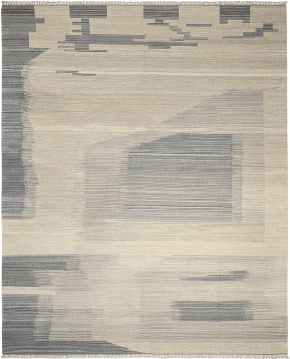 Handwoven Wool Kilim Area Rug – Ivory / Grey Abstract – 5'11" x 9'2"