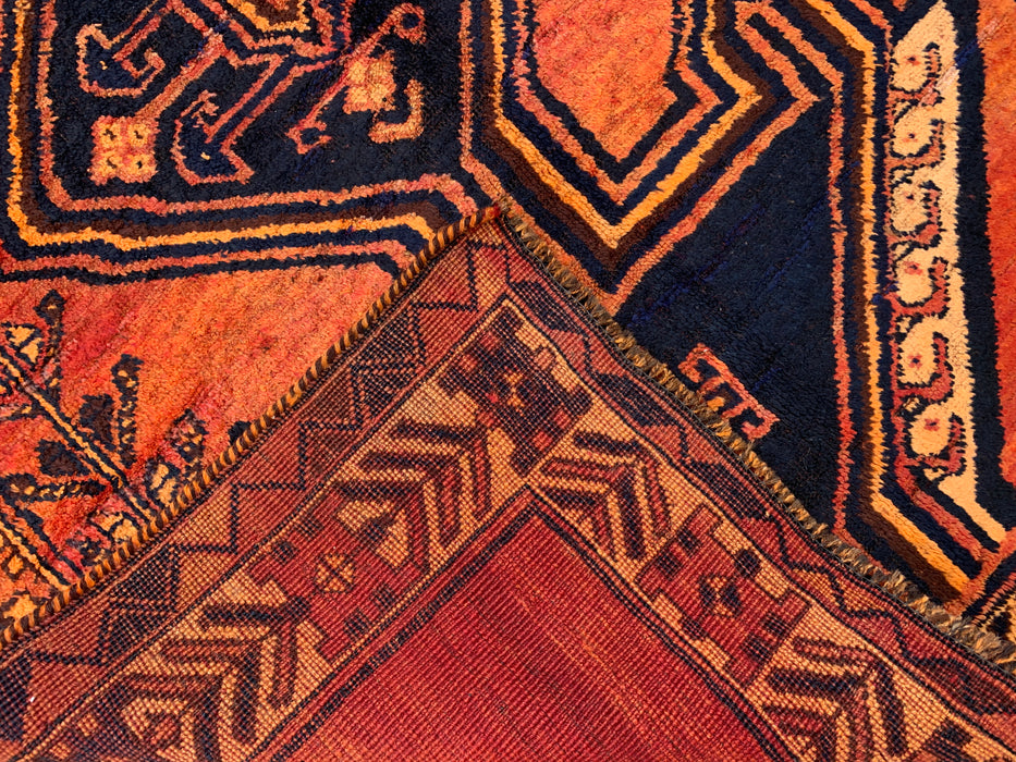 KBHM-1156 Hand-Knotted Persian Wool Rug – 8'5" x 4'8" Rust, Orange & Navy Tribal Geometric Area Rug