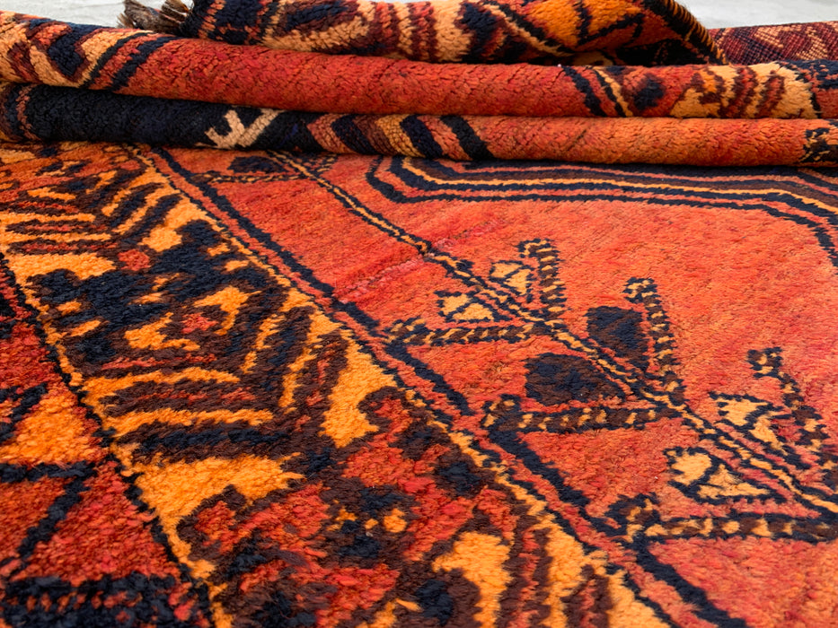 KBHM-1156 Hand-Knotted Persian Wool Rug – 8'5" x 4'8" Rust, Orange & Navy Tribal Geometric Area Rug