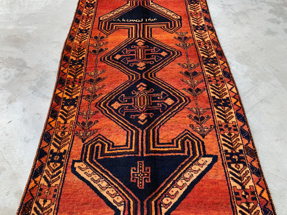 KBHM-1156 Hand-Knotted Persian Wool Rug – 8'5" x 4'8" Rust, Orange & Navy Tribal Geometric Area Rug