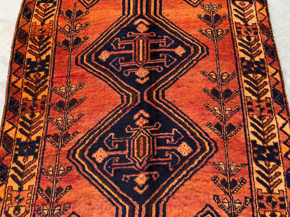 KBHM-1156 Hand-Knotted Persian Wool Rug – 8'5" x 4'8" Rust, Orange & Navy Tribal Geometric Area Rug