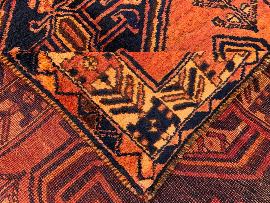 KBHM-1156 Hand-Knotted Persian Wool Rug – 8'5" x 4'8" Rust, Orange & Navy Tribal Geometric Area Rug