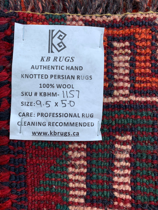 KBHM-1157 Hand-Knotted Persian Wool Rug – 9'5" x 5'0" Orange, Green & Burgundy Tribal Geometric Area Rug