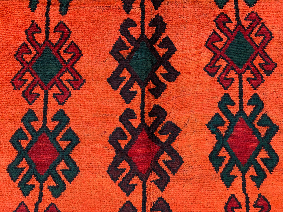 KBHM-1157 Hand-Knotted Persian Wool Rug – 9'5" x 5'0" Orange, Green & Burgundy Tribal Geometric Area Rug