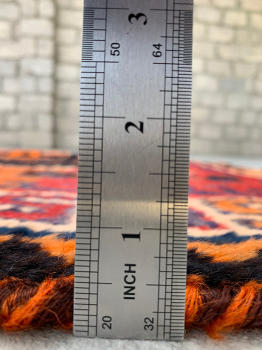 8'10 x 5'0 Hand-Knotted Persian Wool Rug in Orange, Navy & Red Tribal Geometric Design | KBHM-1158