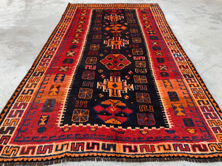 8'10 x 5'0 Hand-Knotted Persian Wool Rug in Orange, Navy & Red Tribal Geometric Design | KBHM-1158