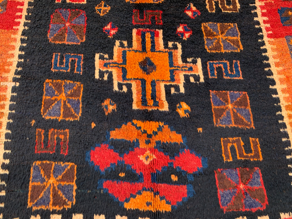 8'10 x 5'0 Hand-Knotted Persian Wool Rug in Orange, Navy & Red Tribal Geometric Design | KBHM-1158
