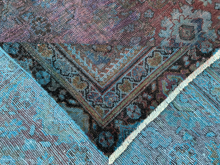 KBHM-1160 Hand-Knotted Persian Wool Rug – 9'2 x 5'7 Vintage Distressed Blue, Taupe & Mauve Area Rug