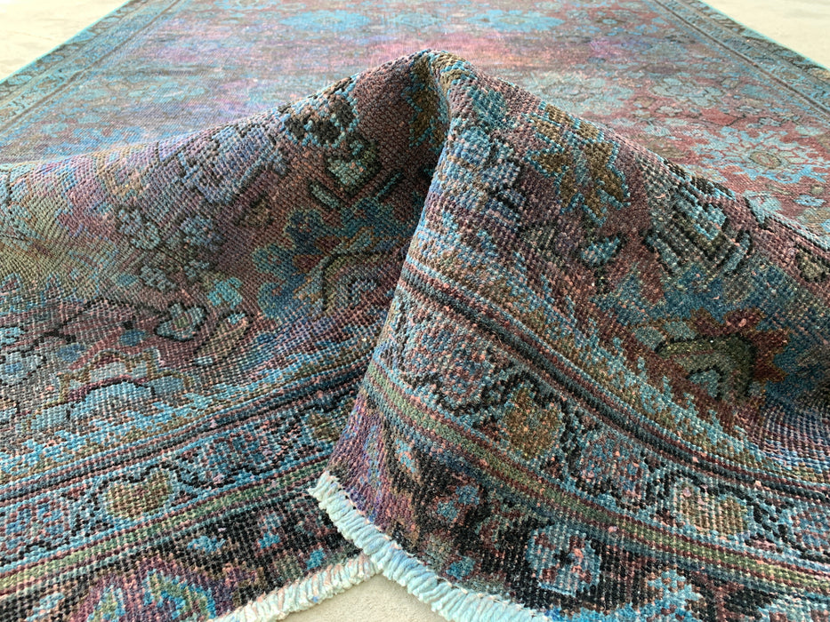 KBHM-1160 Hand-Knotted Persian Wool Rug – 9'2 x 5'7 Vintage Distressed Blue, Taupe & Mauve Area Rug