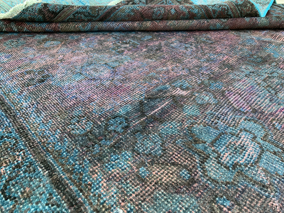KBHM-1160 Hand-Knotted Persian Wool Rug – 9'2 x 5'7 Vintage Distressed Blue, Taupe & Mauve Area Rug