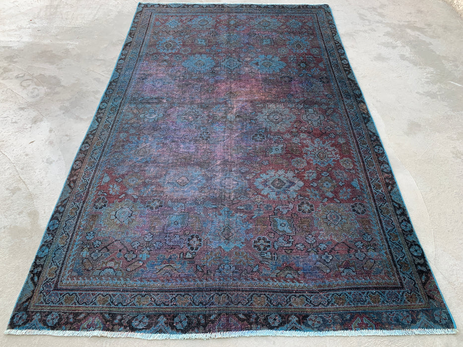 KBHM-1160 Hand-Knotted Persian Wool Rug – 9'2 x 5'7 Vintage Distressed Blue, Taupe & Mauve Area Rug