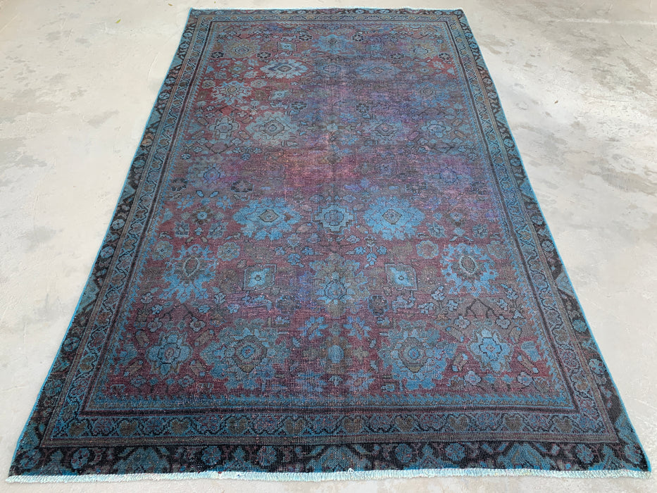 KBHM-1160 Hand-Knotted Persian Wool Rug – 9'2 x 5'7 Vintage Distressed Blue, Taupe & Mauve Area Rug