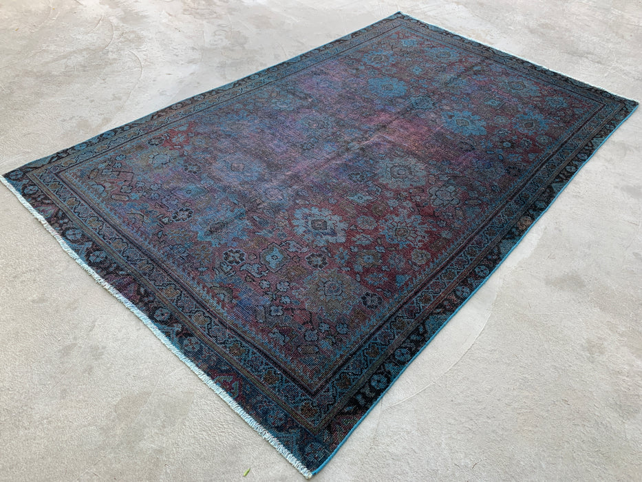 KBHM-1160 Hand-Knotted Persian Wool Rug – 9'2 x 5'7 Vintage Distressed Blue, Taupe & Mauve Area Rug