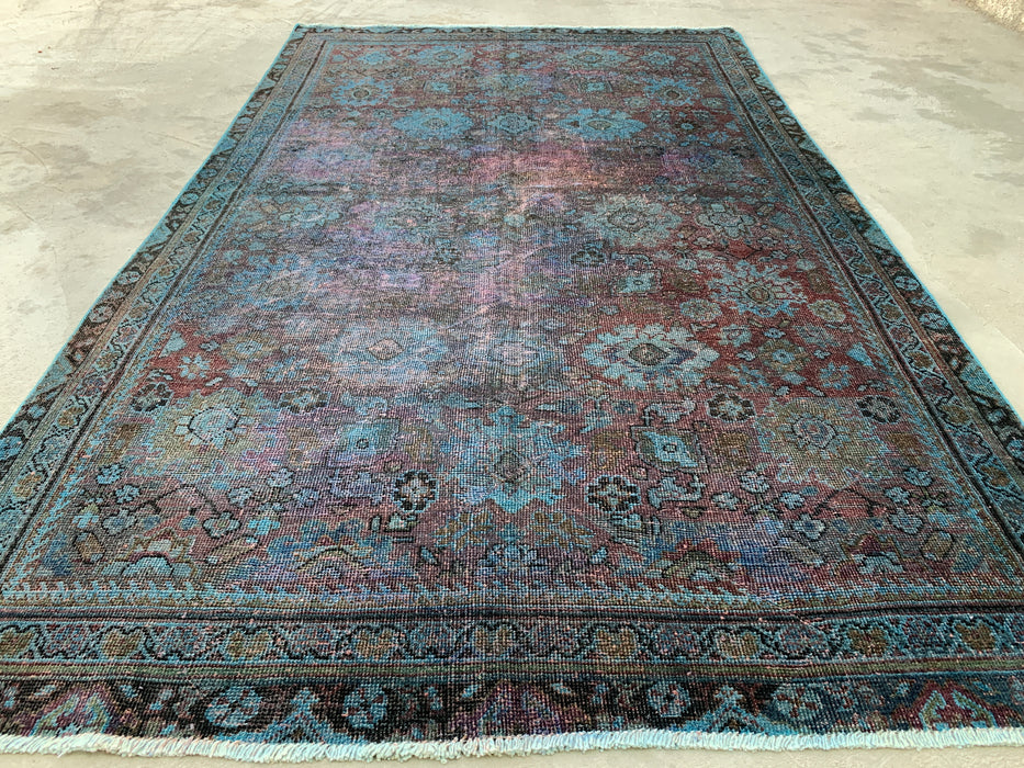 KBHM-1160 Hand-Knotted Persian Wool Rug – 9'2 x 5'7 Vintage Distressed Blue, Taupe & Mauve Area Rug
