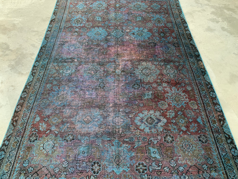 KBHM-1160 Hand-Knotted Persian Wool Rug – 9'2 x 5'7 Vintage Distressed Blue, Taupe & Mauve Area Rug
