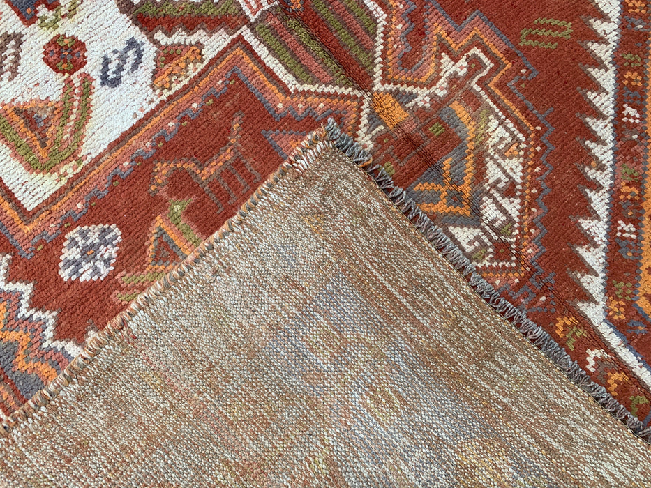 Hand-Knotted Persian Wool Rug 7'3 x 4'7 Rust Ivory Tribal Medallion Rug KBHM-1161