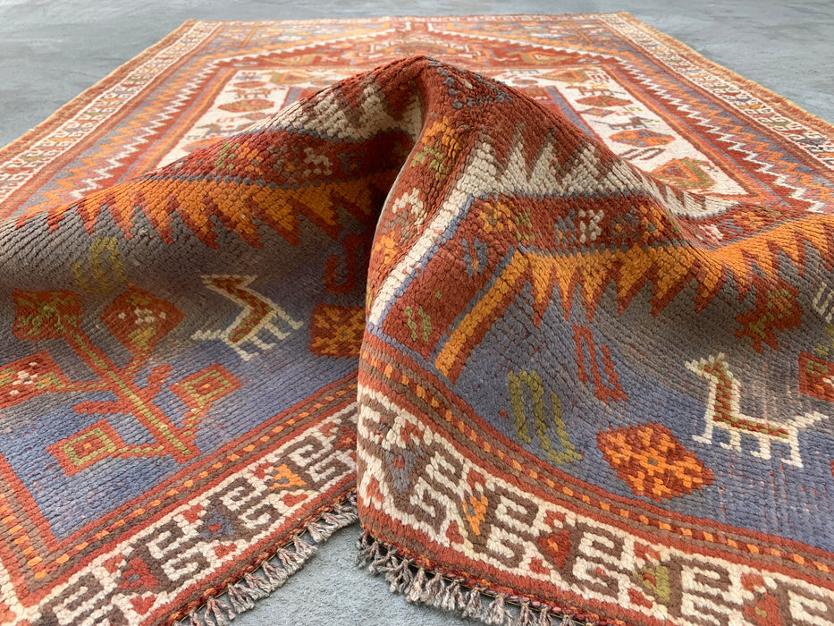 Hand-Knotted Persian Wool Rug 7'3 x 4'7 Rust Ivory Tribal Medallion Rug KBHM-1161