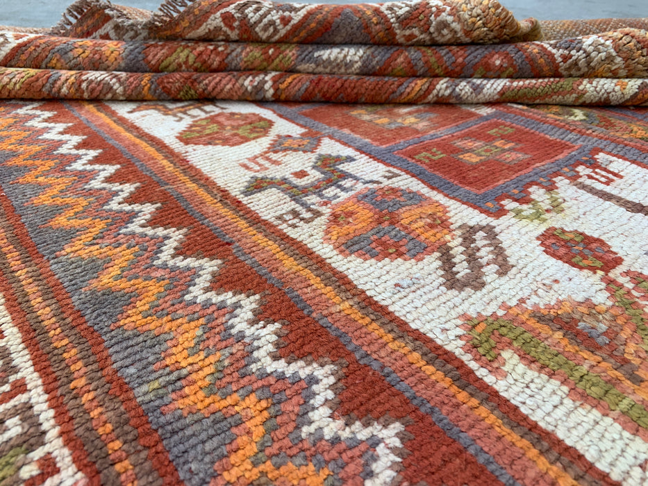 Hand-Knotted Persian Wool Rug 7'3 x 4'7 Rust Ivory Tribal Medallion Rug KBHM-1161