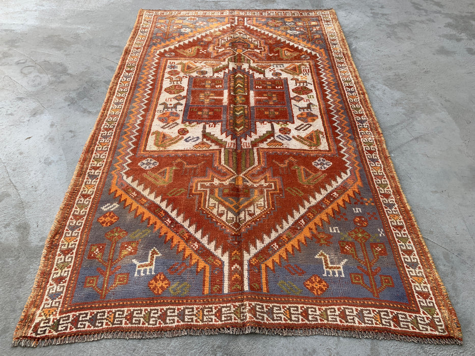 Hand-Knotted Persian Wool Rug 7'3 x 4'7 Rust Ivory Tribal Medallion Rug KBHM-1161