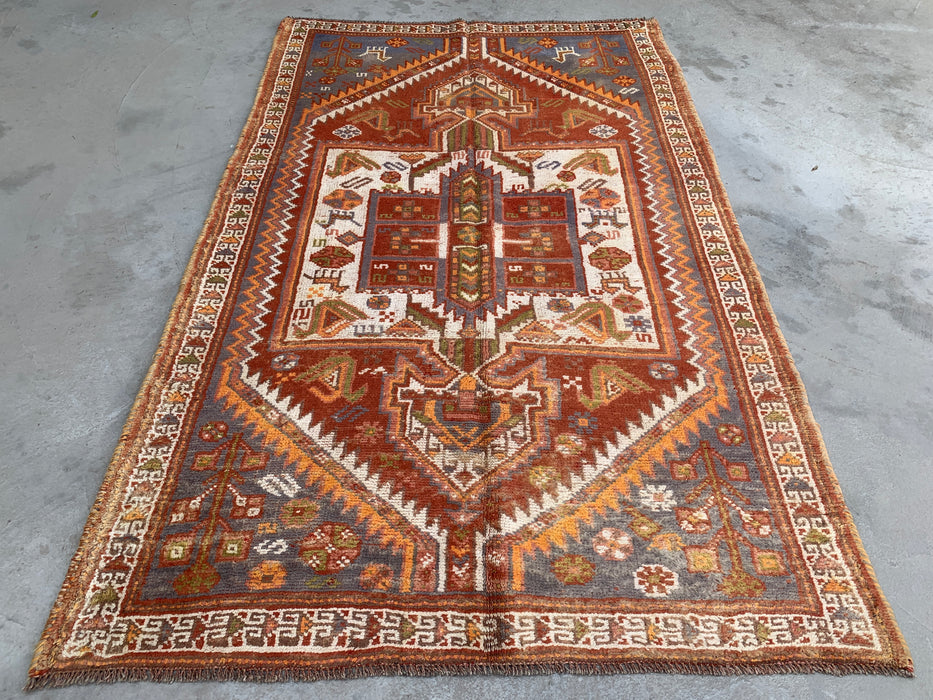Hand-Knotted Persian Wool Rug 7'3 x 4'7 Rust Ivory Tribal Medallion Rug KBHM-1161