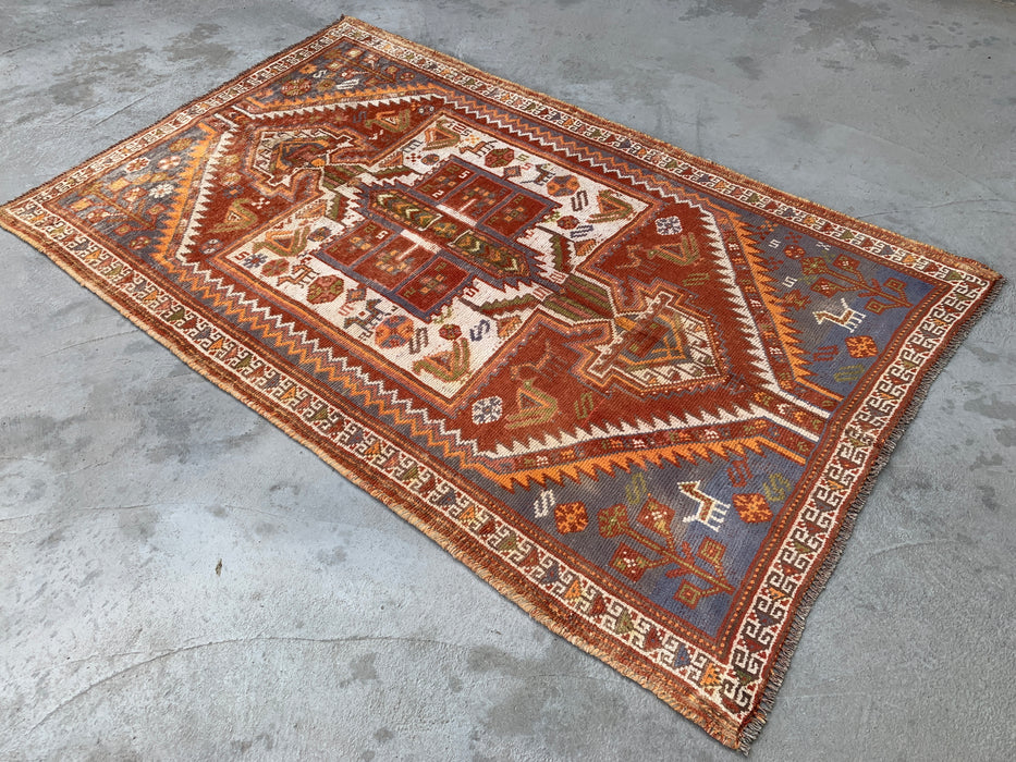 Hand-Knotted Persian Wool Rug 7'3 x 4'7 Rust Ivory Tribal Medallion Rug KBHM-1161