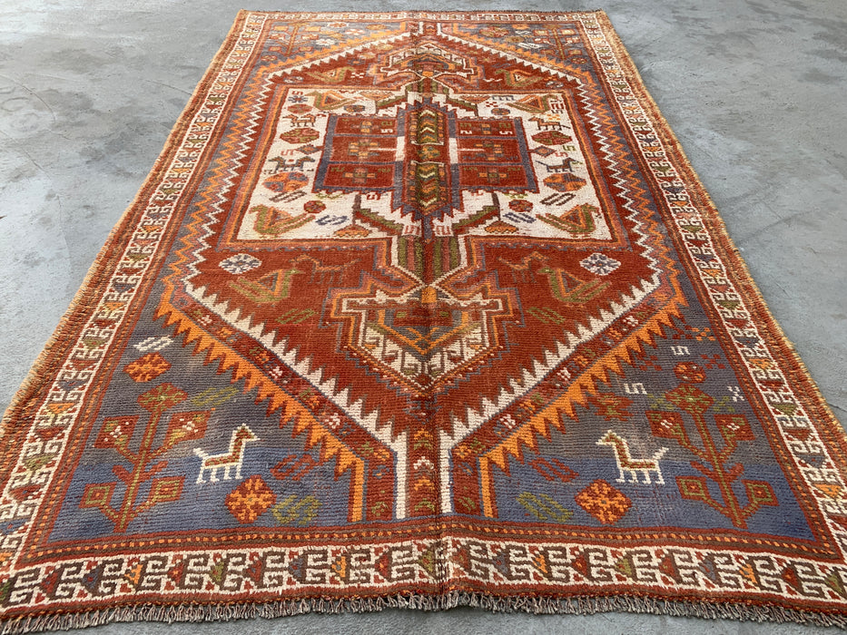 Hand-Knotted Persian Wool Rug 7'3 x 4'7 Rust Ivory Tribal Medallion Rug KBHM-1161