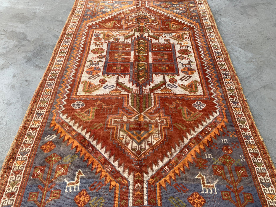 Hand-Knotted Persian Wool Rug 7'3 x 4'7 Rust Ivory Tribal Medallion Rug KBHM-1161