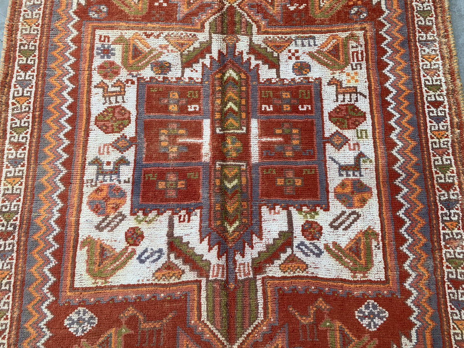 Hand-Knotted Persian Wool Rug 7'3 x 4'7 Rust Ivory Tribal Medallion Rug KBHM-1161