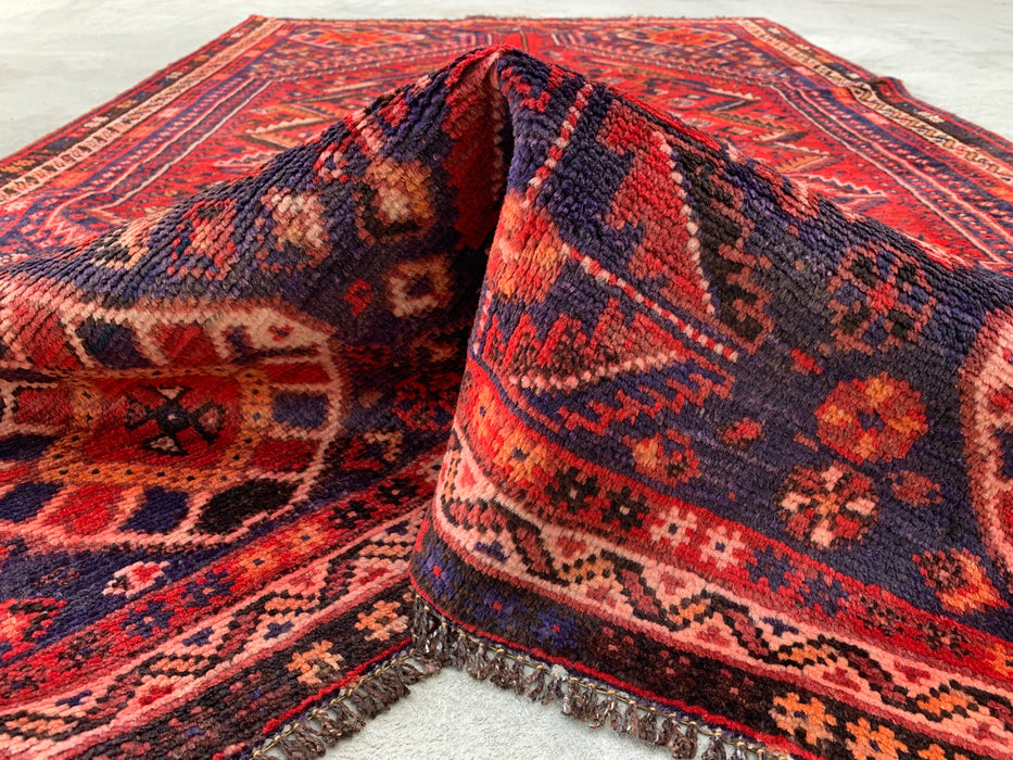 Hand-Knotted Persian Wool Rug – 8'1" x 4'11" Red & Navy Tribal Medallion Area Rug | KBHM-1162