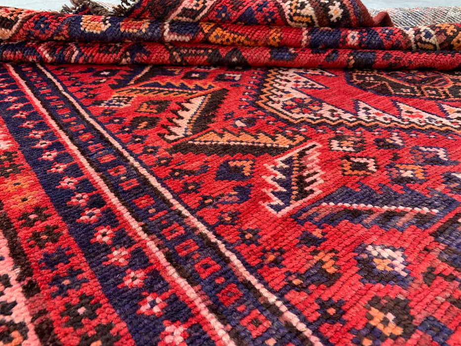 Hand-Knotted Persian Wool Rug – 8'1" x 4'11" Red & Navy Tribal Medallion Area Rug | KBHM-1162