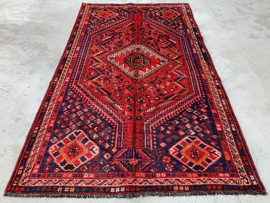 Hand-Knotted Persian Wool Rug – 8'1" x 4'11" Red & Navy Tribal Medallion Area Rug | KBHM-1162