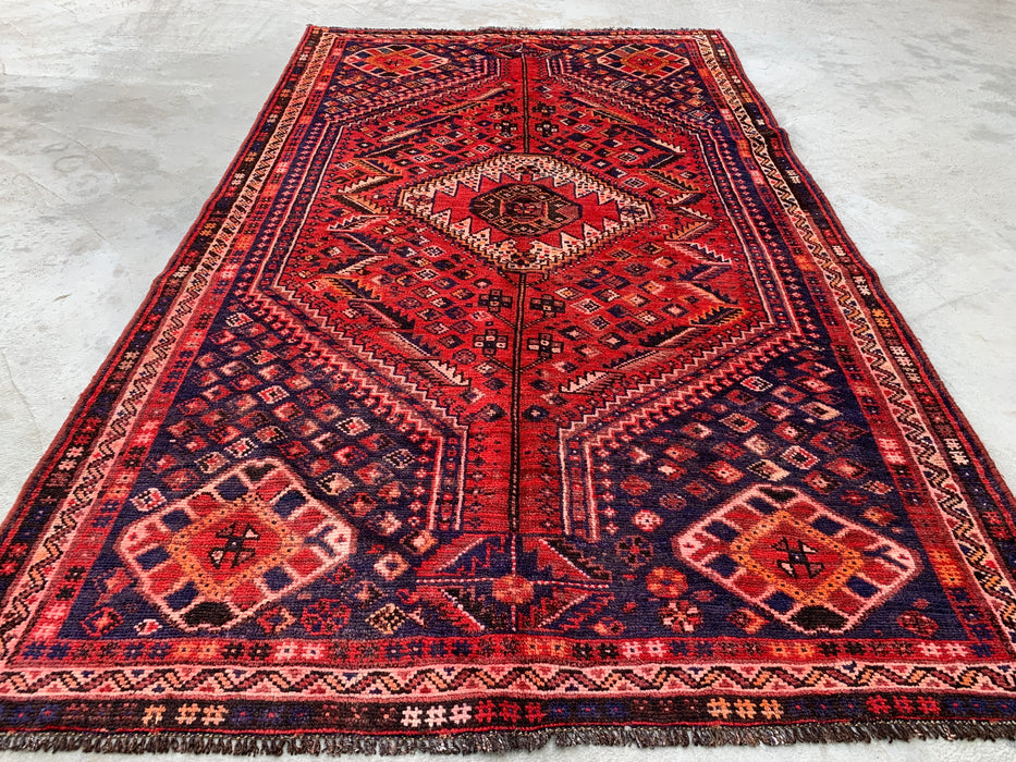 Hand-Knotted Persian Wool Rug – 8'1" x 4'11" Red & Navy Tribal Medallion Area Rug | KBHM-1162