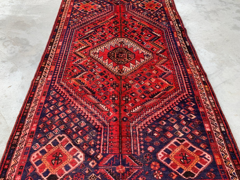 Hand-Knotted Persian Wool Rug – 8'1" x 4'11" Red & Navy Tribal Medallion Area Rug | KBHM-1162