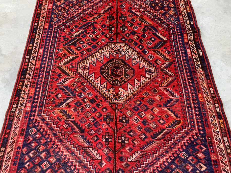 Hand-Knotted Persian Wool Rug – 8'1" x 4'11" Red & Navy Tribal Medallion Area Rug | KBHM-1162