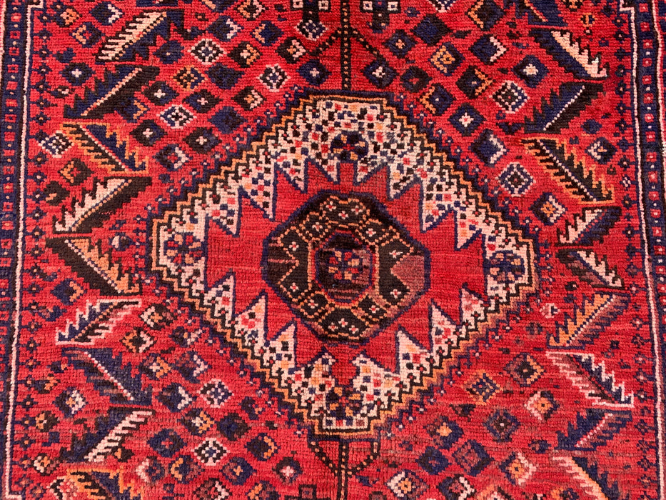 Hand-Knotted Persian Wool Rug – 8'1" x 4'11" Red & Navy Tribal Medallion Area Rug | KBHM-1162