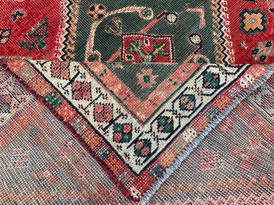 Vintage Hand-Knotted Persian Wool Rug 7'11" x 4'11" – Tribal Red / Olive Accent Rug – KBHM-1163