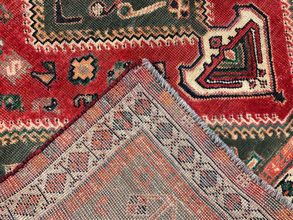 Vintage Hand-Knotted Persian Wool Rug 7'11" x 4'11" – Tribal Red / Olive Accent Rug – KBHM-1163