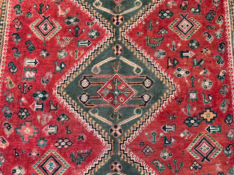Vintage Hand-Knotted Persian Wool Rug 7'11" x 4'11" – Tribal Red / Olive Accent Rug – KBHM-1163