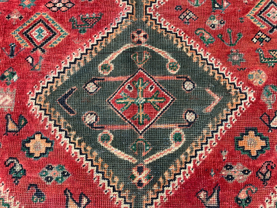 Vintage Hand-Knotted Persian Wool Rug 7'11" x 4'11" – Tribal Red / Olive Accent Rug – KBHM-1163