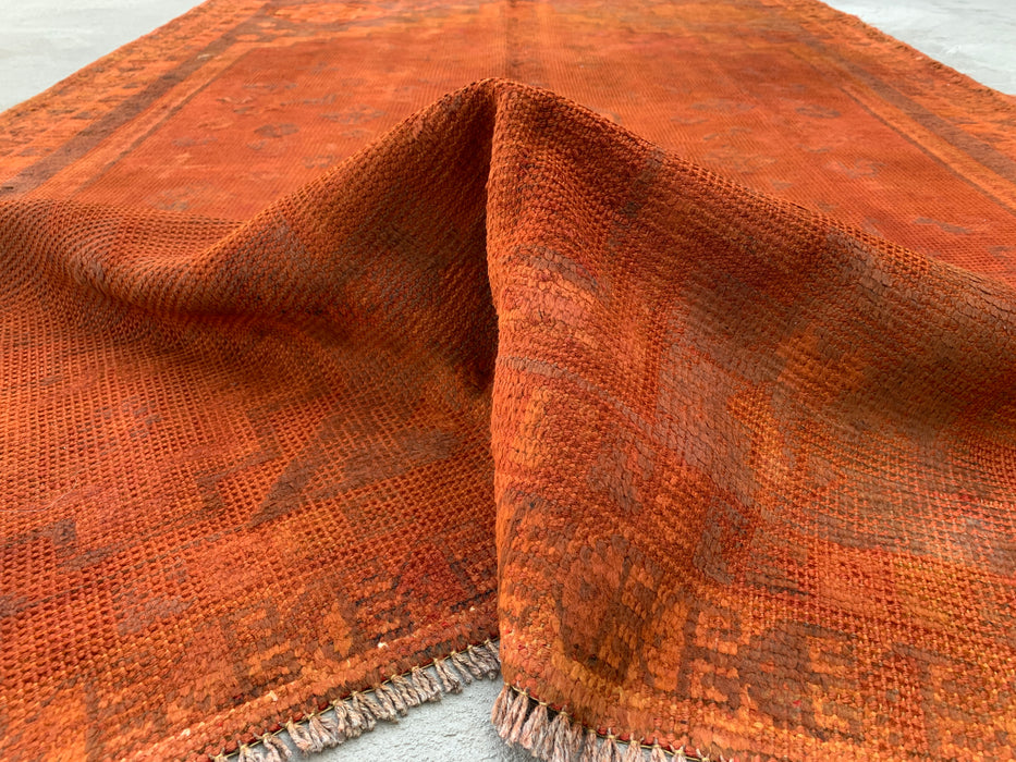 Vintage Hand-Knotted Persian Wool Rug 7'9" x 4'11" – Overdyed Rust Orange Area Rug – KBHM-1164