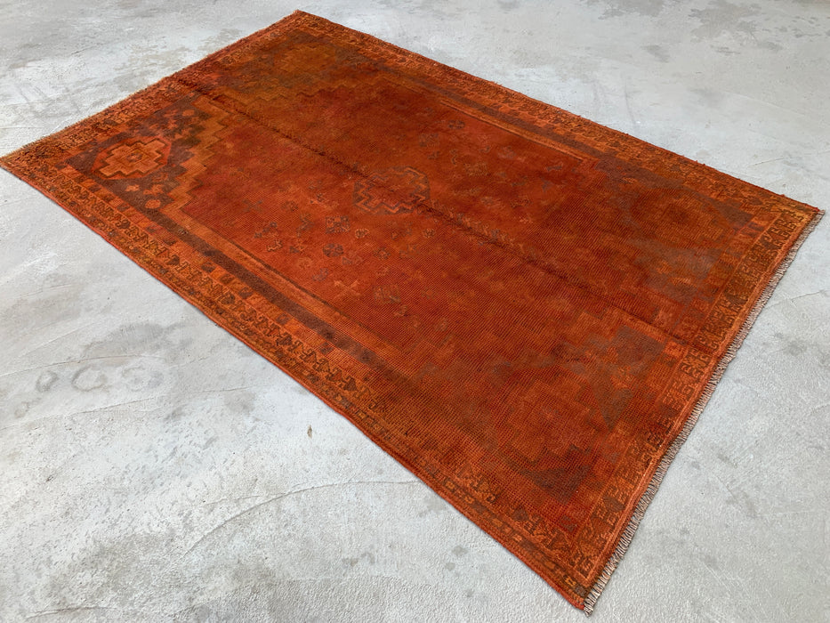 Vintage Hand-Knotted Persian Wool Rug 7'9" x 4'11" – Overdyed Rust Orange Area Rug – KBHM-1164