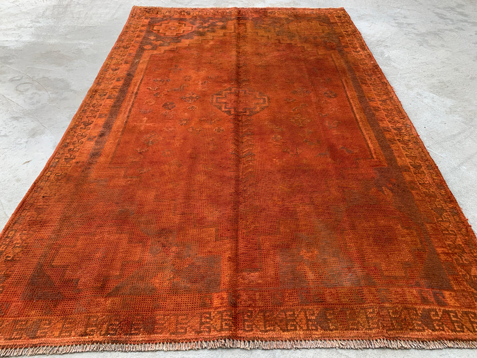 Vintage Hand-Knotted Persian Wool Rug 7'9" x 4'11" – Overdyed Rust Orange Area Rug – KBHM-1164