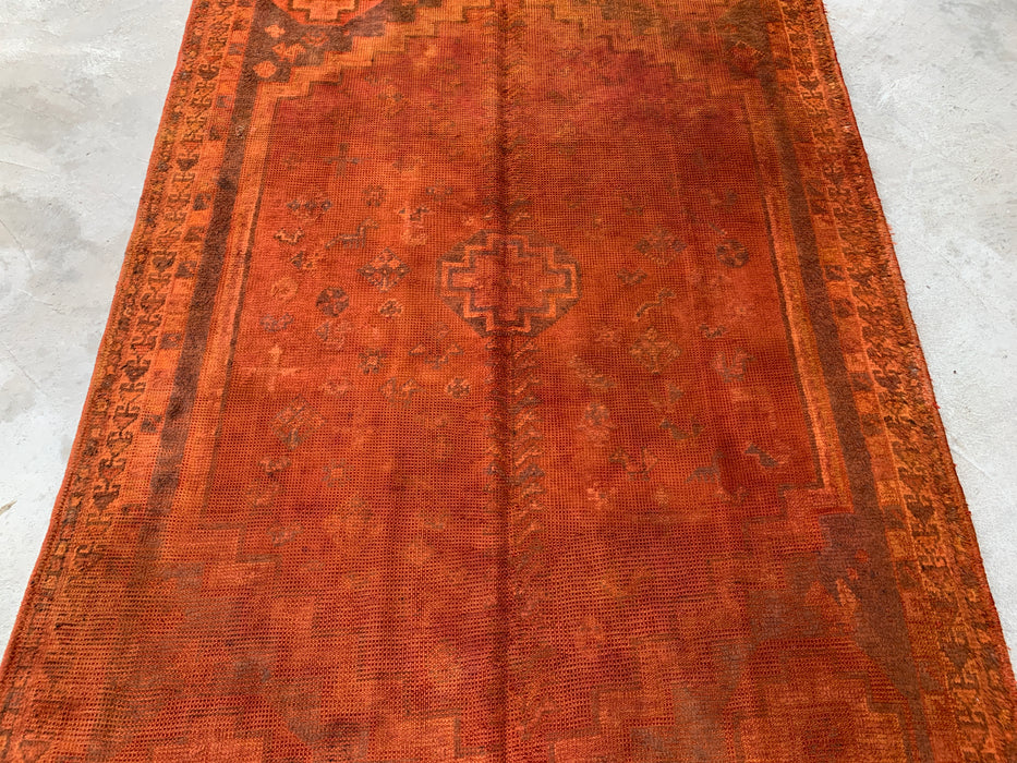 Vintage Hand-Knotted Persian Wool Rug 7'9" x 4'11" – Overdyed Rust Orange Area Rug – KBHM-1164