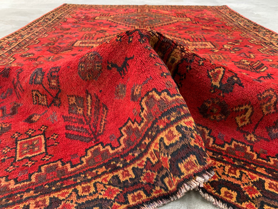 Hand-Knotted Persian Wool Rug 7'5 x 5'0 Red Tribal Medallion Area Rug - KBHM-1166