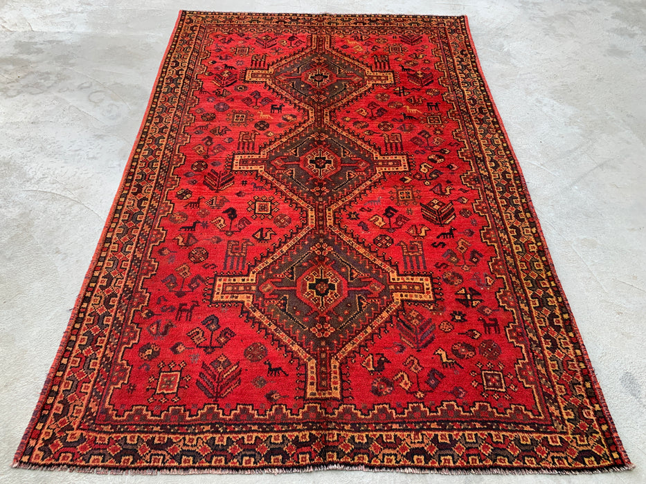 Hand-Knotted Persian Wool Rug 7'5 x 5'0 Red Tribal Medallion Area Rug - KBHM-1166