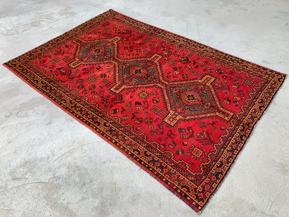 Hand-Knotted Persian Wool Rug 7'5 x 5'0 Red Tribal Medallion Area Rug - KBHM-1166