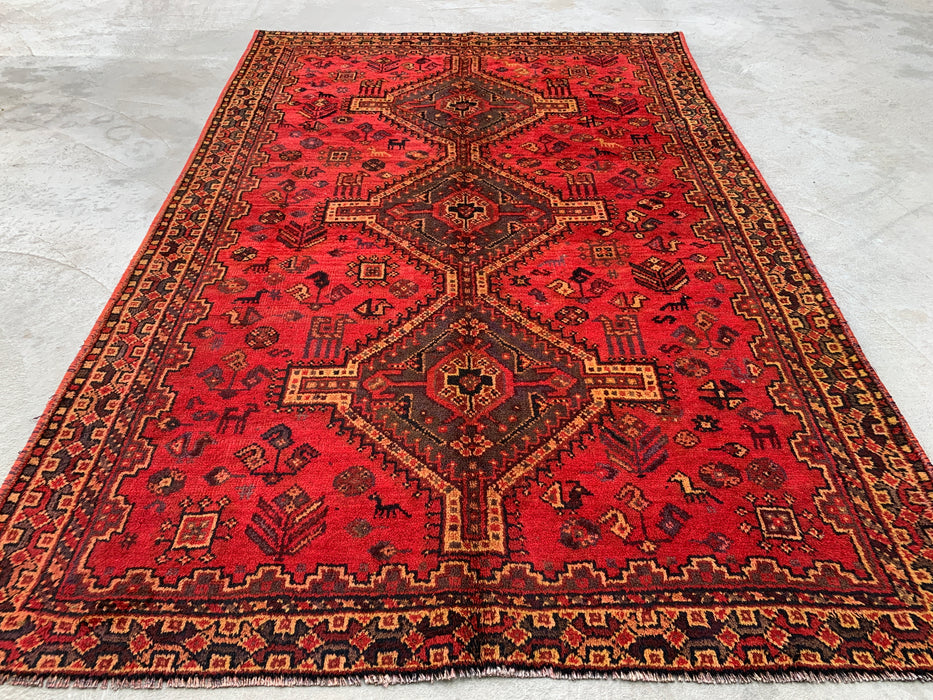 Hand-Knotted Persian Wool Rug 7'5 x 5'0 Red Tribal Medallion Area Rug - KBHM-1166